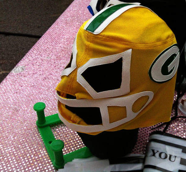 I stopped to take this photo of the Green Bay Packers Mexican wrestling mask