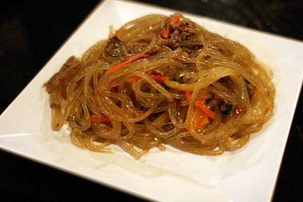 Next up was japchae, a dish made from cellophane noodles, stir fried in 
